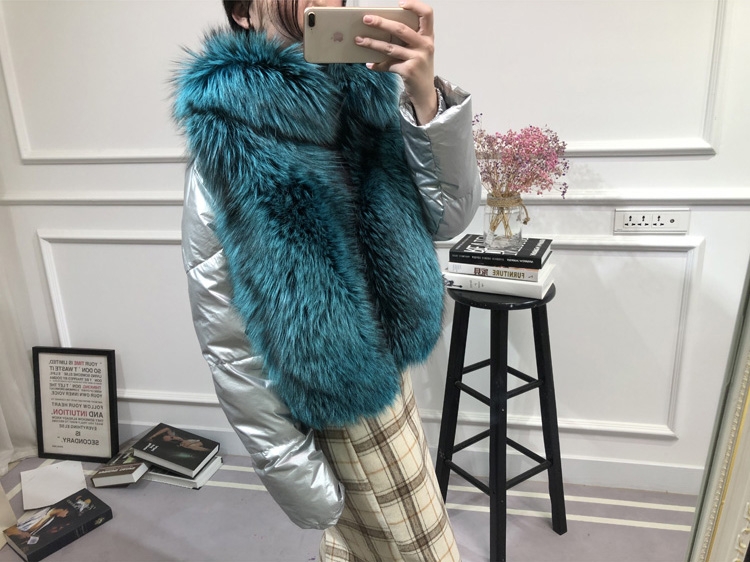 Silver Fox Fur Trimmed Down-filled Cropped Coat Jacket 0023-8