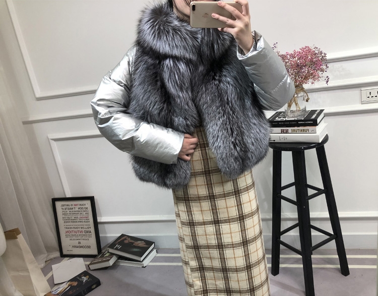 Silver Fox Fur Trimmed Down-filled Cropped Coat Jacket 0023-12