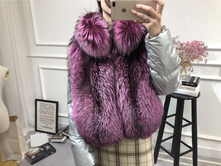 Silver Fox Fur Trimmed Down-filled Cropped Coat Jacket 0023-10