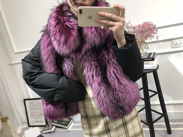 Silver Fox Fur Trimmed Down-filled Cropped Coat Jacket 0023-16
