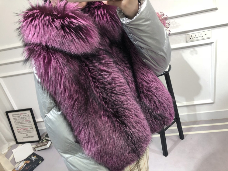 Silver Fox Fur Trimmed Down-filled Cropped Coat Jacket 0023-11