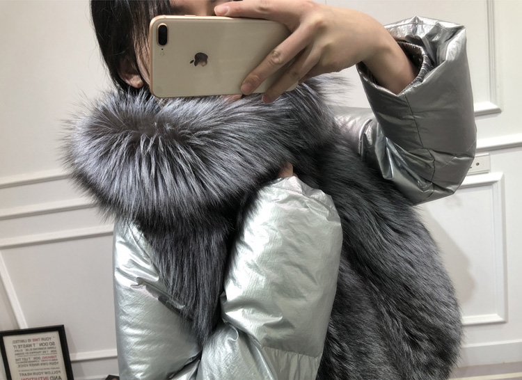 Silver Fox Fur Trimmed Down-filled Cropped Coat Jacket 0023-14
