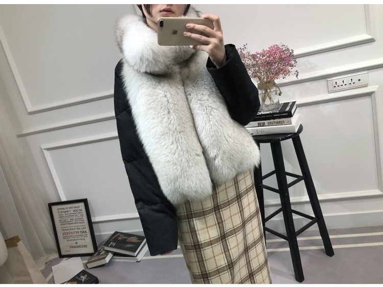Fox Fur Trimmed Down-filled Cropped Coat Jacket Parka 0023b-5