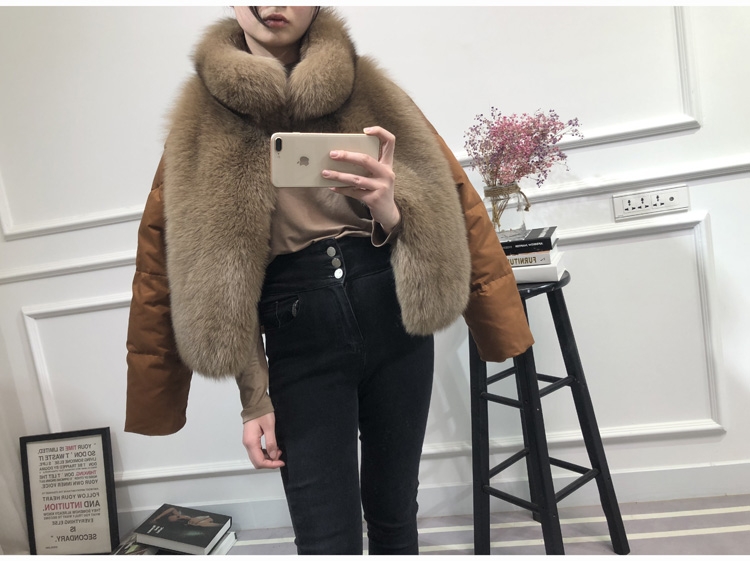 Fox Fur Trimmed Down-filled Cropped Coat Jacket Parka 0023b-17