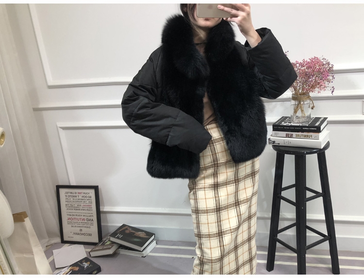 Fox Fur Trimmed Down-filled Cropped Coat Jacket Parka 0023b-14
