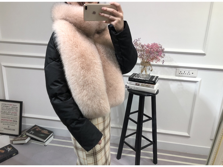 Fox Fur Trimmed Down-filled Cropped Coat Jacket Parka 0023b-9