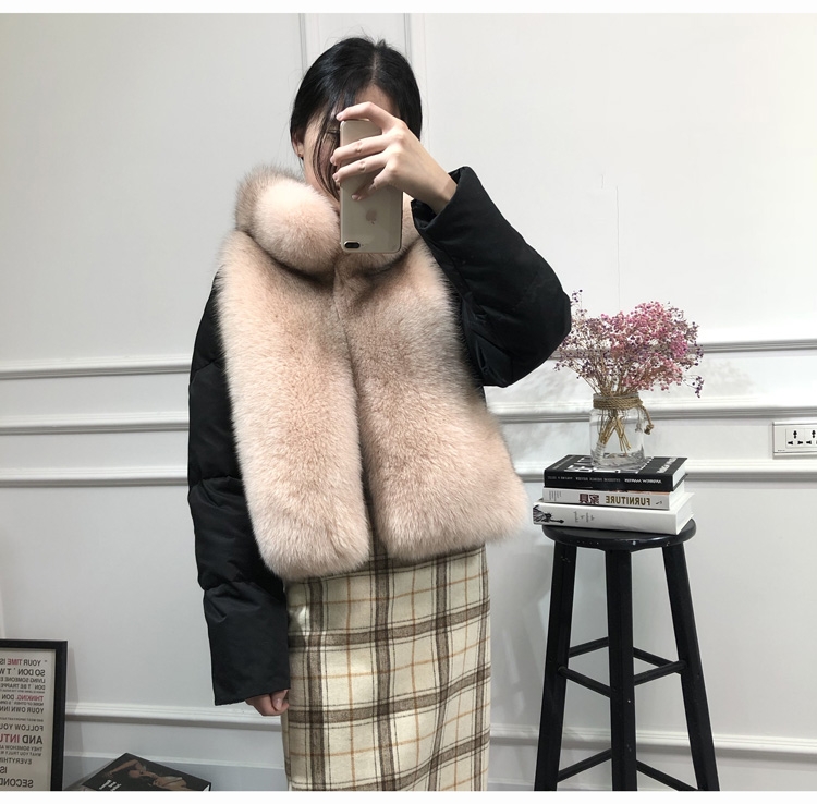 Fox Fur Trimmed Down-filled Cropped Coat Jacket Parka 0023b-11