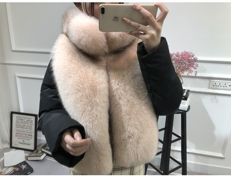 Fox Fur Trimmed Down-filled Cropped Coat Jacket Parka 0023b-8