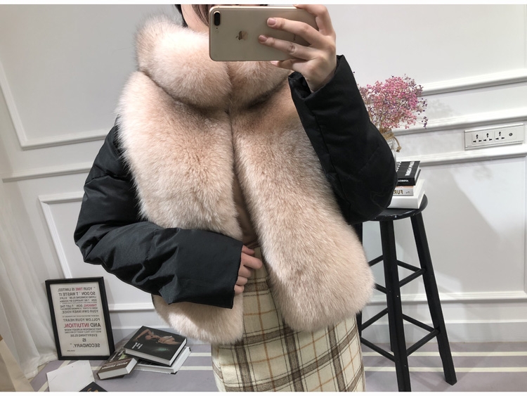 Fox Fur Trimmed Down-filled Cropped Coat Jacket Parka 0023b-10