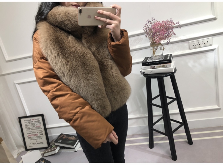 Fox Fur Trimmed Down-filled Cropped Coat Jacket Parka 0023b-15