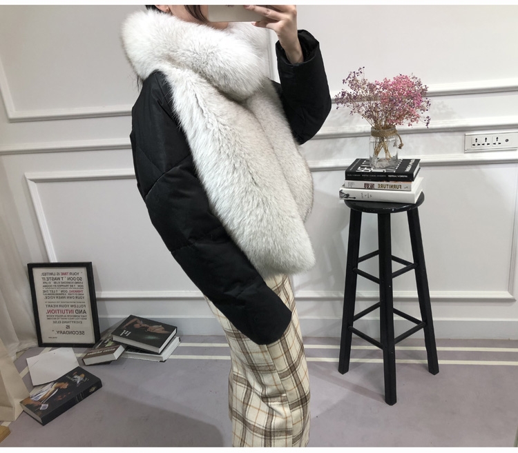 Fox Fur Trimmed Down-filled Cropped Coat Jacket Parka 0023b-6