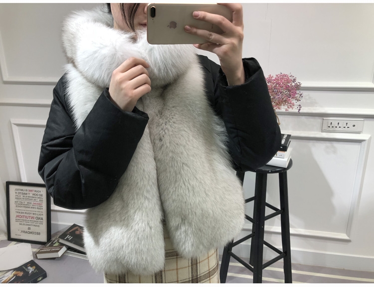 Fox Fur Trimmed Down-filled Cropped Coat Jacket Parka 0023b-7