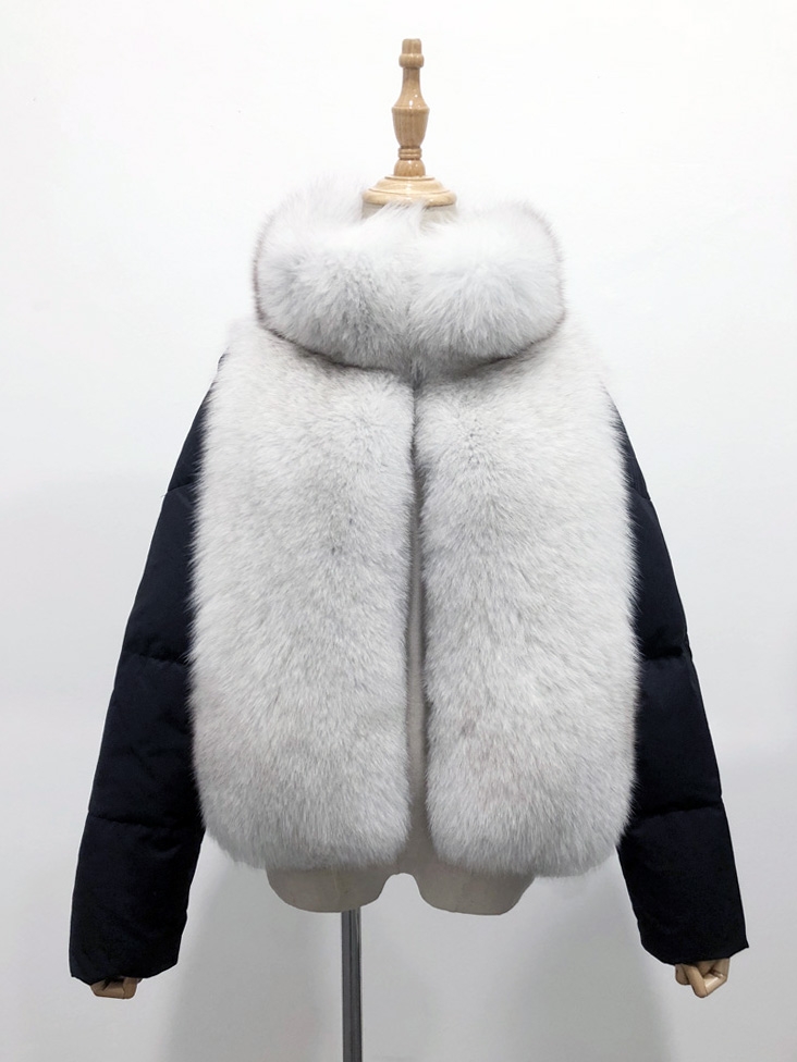 Fox Fur Trimmed Down-filled Cropped Coat Jacket Parka 0023b-2