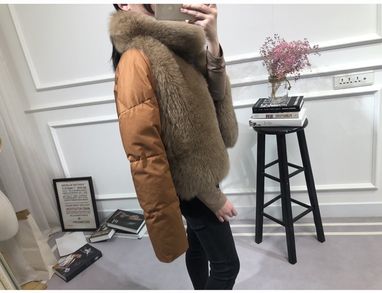 Fox Fur Trimmed Down-filled Cropped Coat Jacket Parka 0023b-16