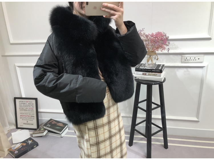 Fox Fur Trimmed Down-filled Cropped Coat Jacket Parka 0023b-13
