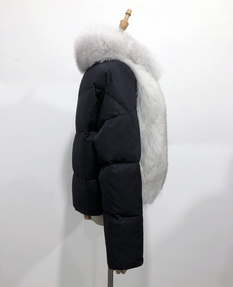 Fox Fur Trimmed Down-filled Cropped Coat Jacket Parka 0023b-3