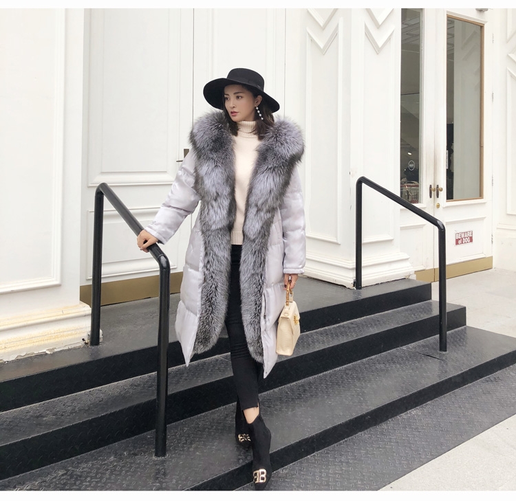 Hooded Silver Fox Fur Trimmed Down-filled Wintercoat Long Parka 0024-16