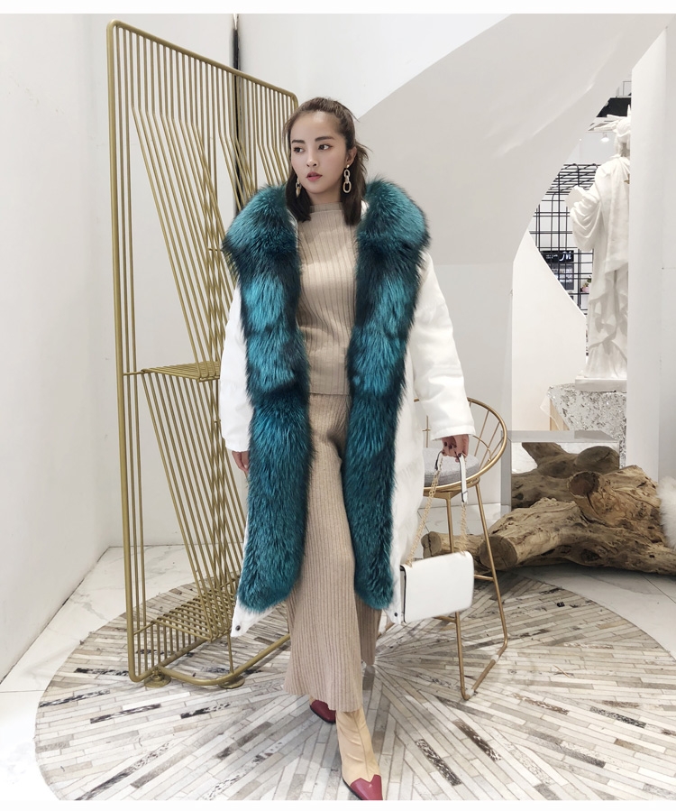 Hooded Silver Fox Fur Trimmed Down-filled Wintercoat Long Parka 0024-12