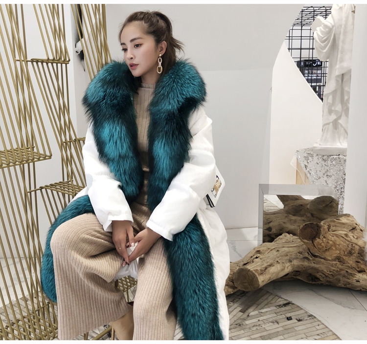 Hooded Silver Fox Fur Trimmed Down-filled Wintercoat Long Parka 0024-11