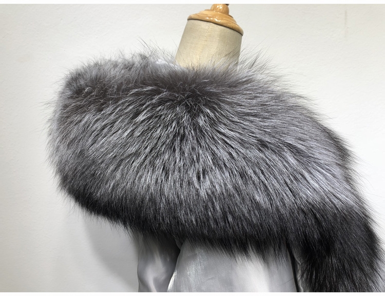 Hooded Silver Fox Fur Trimmed Down-filled Wintercoat Long Parka 0024-6