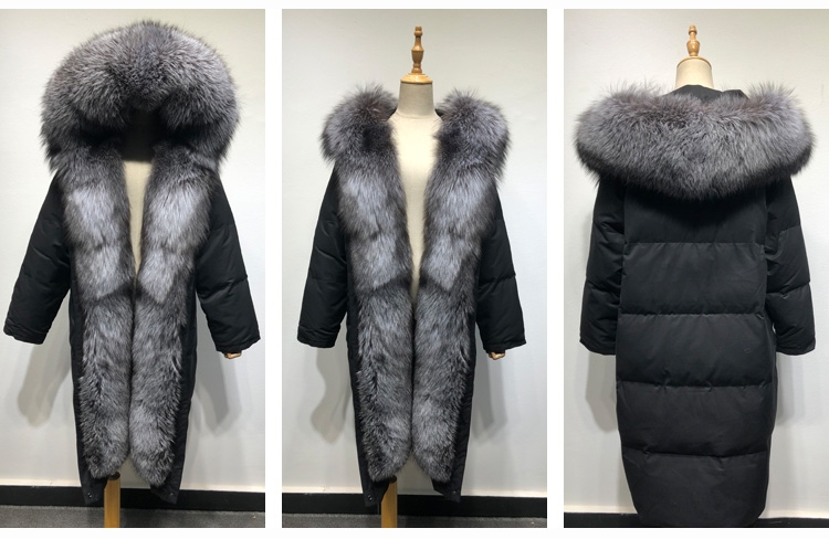 Hooded Silver Fox Fur Trimmed Down-filled Wintercoat Long Parka 0024-5