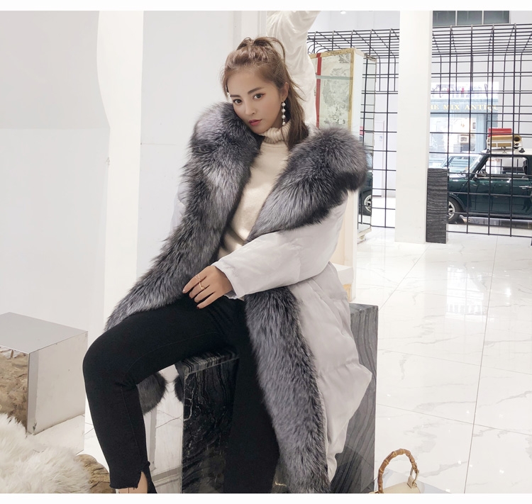 Hooded Silver Fox Fur Trimmed Down-filled Wintercoat Long Parka 0024-14
