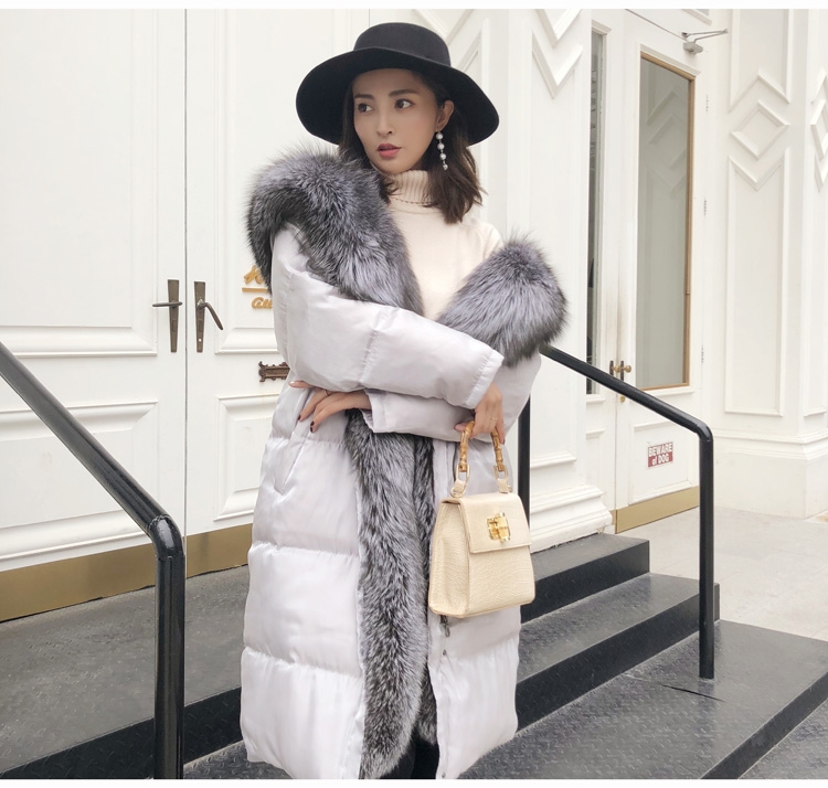 Hooded Silver Fox Fur Trimmed Down-filled Wintercoat Long Parka 0024-17