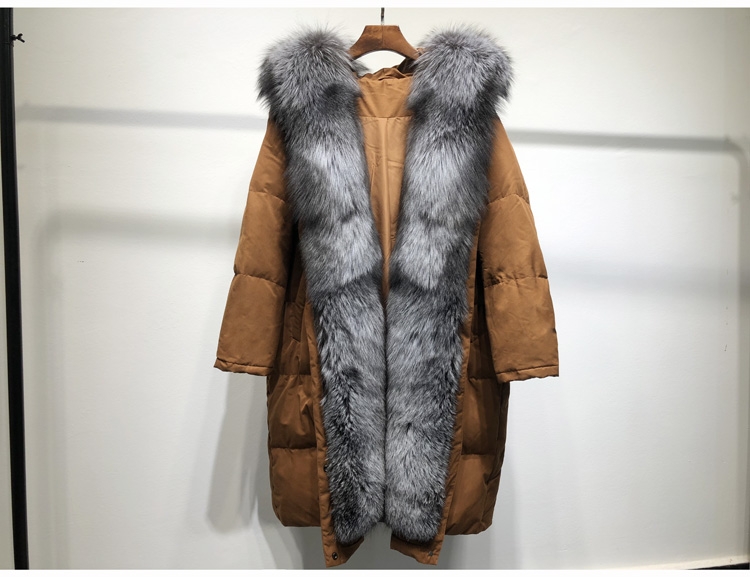 Hooded Silver Fox Fur Trimmed Down-filled Wintercoat Long Parka 0024-8