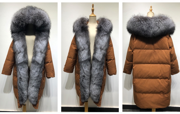 Hooded Silver Fox Fur Trimmed Down-filled Wintercoat Long Parka 0024-4