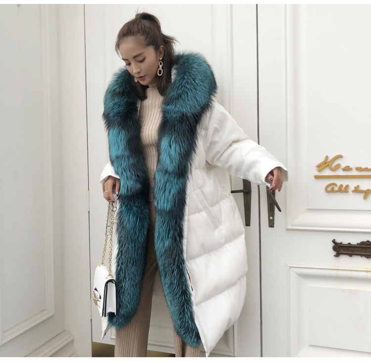 Hooded Silver Fox Fur Trimmed Down-filled Wintercoat Long Parka 0024-13