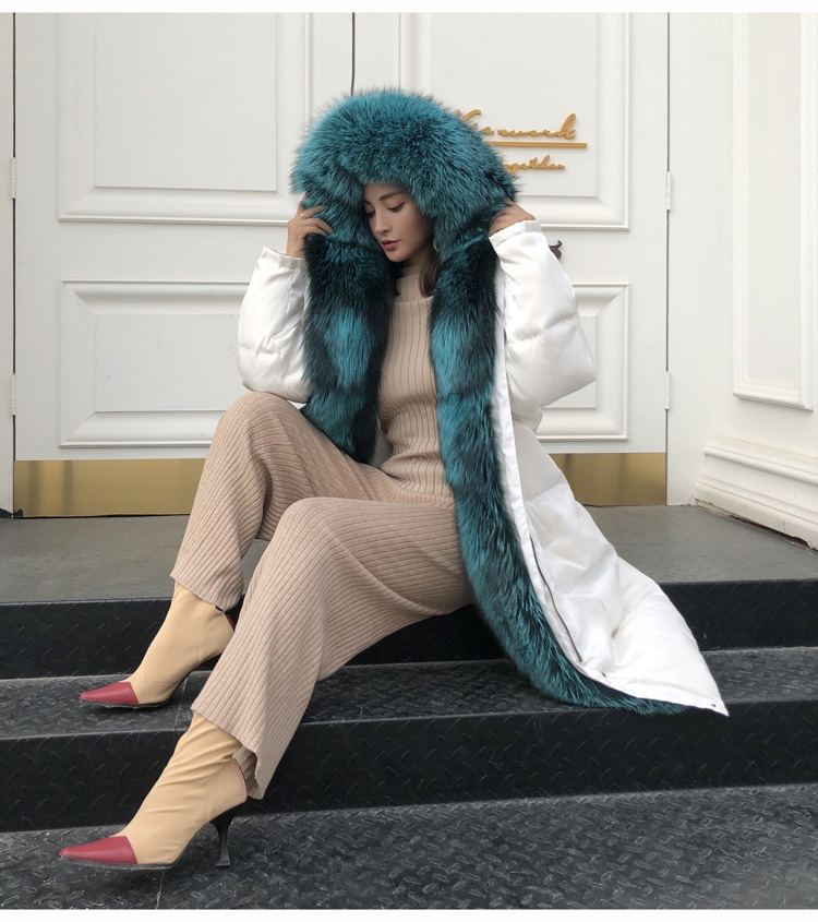 Hooded Silver Fox Fur Trimmed Down-filled Wintercoat Long Parka 0024-10