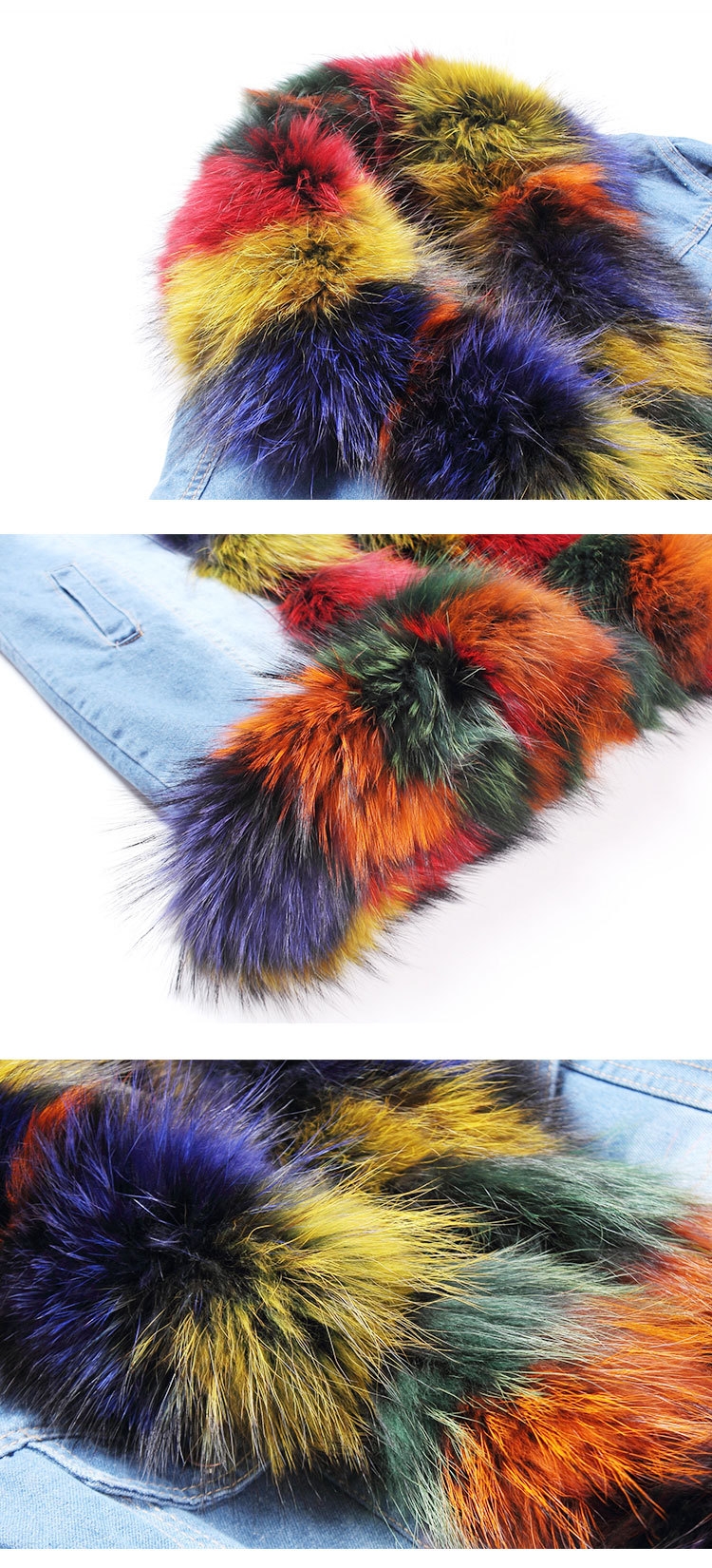 Multicolored Fox Fur Trimmed Wintercoat Jean Parka 0065-1