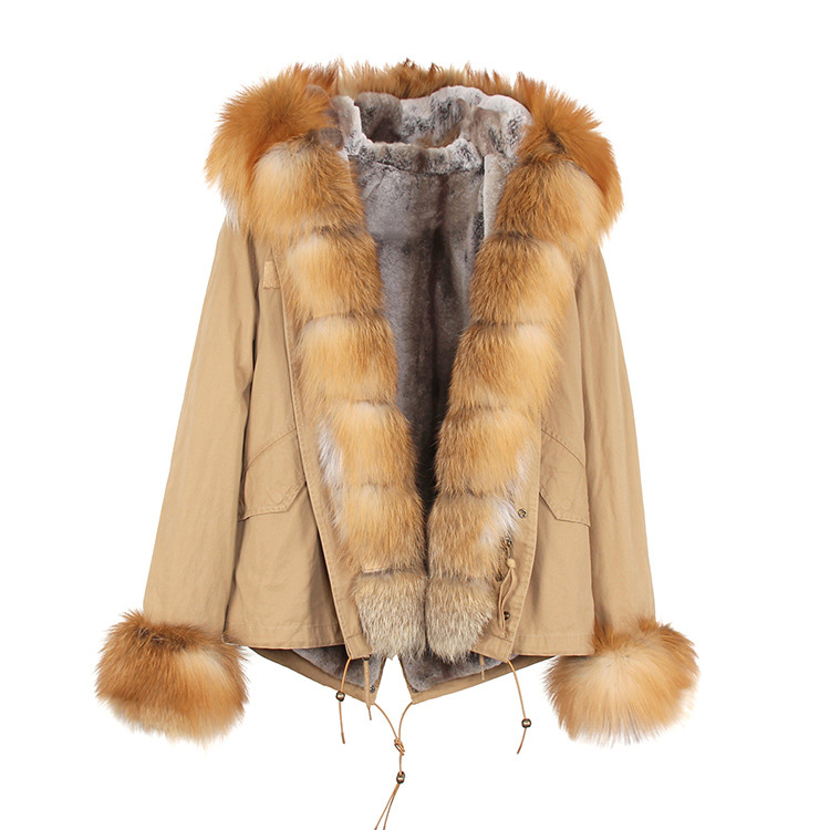 Fox Fur Trimmed Hooded Parka with Detachable Rex Rabbit Fur Liner 114 Details 1