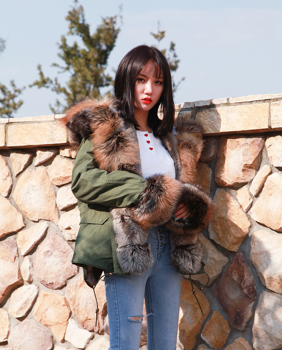 Fox Fur Trimmed Hooded Parka with Detachable Rex Rabbit Fur Liner 114 Details 16