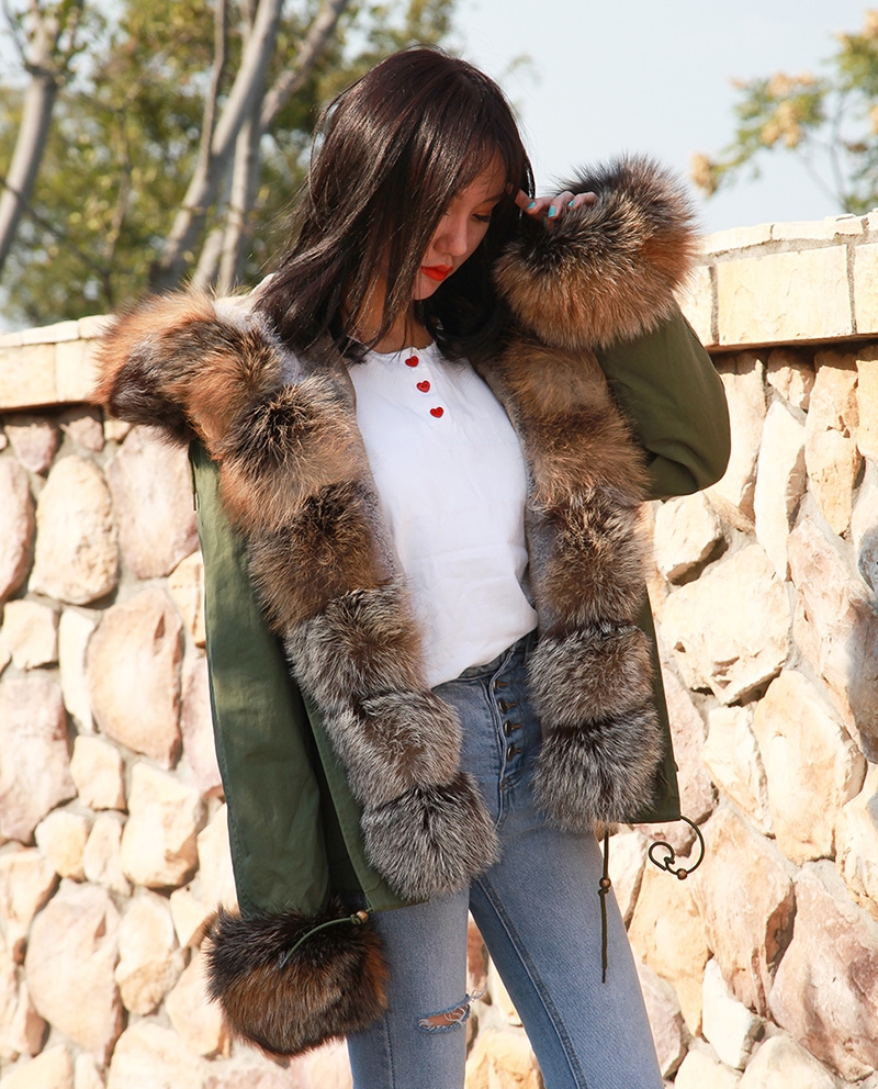 Fox Fur Trimmed Hooded Parka with Detachable Rex Rabbit Fur Liner 114 Details 13