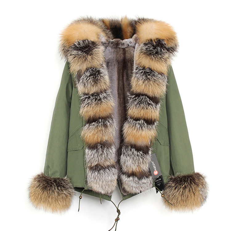 Fox Fur Trimmed Hooded Parka with Detachable Rex Rabbit Fur Liner 114 Details 3
