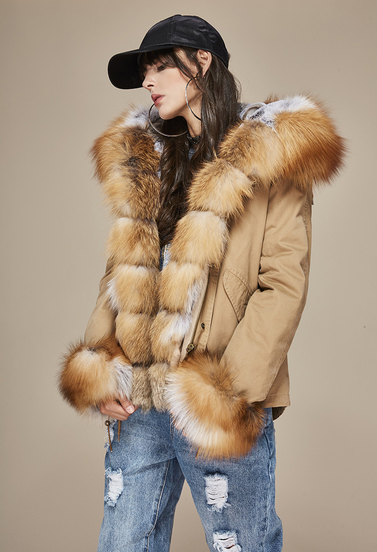 Fox Fur Trimmed Hooded Parka with Detachable Rex Rabbit Fur Liner 114 Details 5