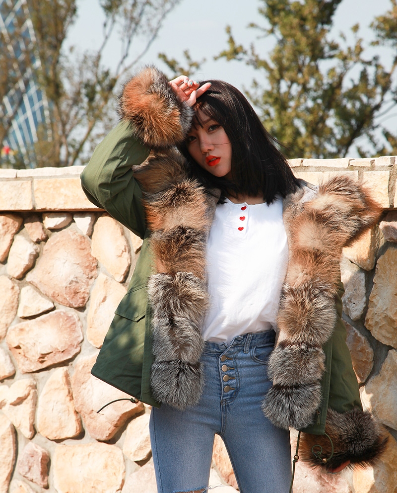 Fox Fur Trimmed Hooded Parka with Detachable Rex Rabbit Fur Liner 114 Details 14