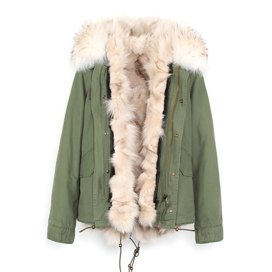 Raccoon Fur Trimmed Hooded Parka with Detachable Fox Fur Liner 116d Details 3