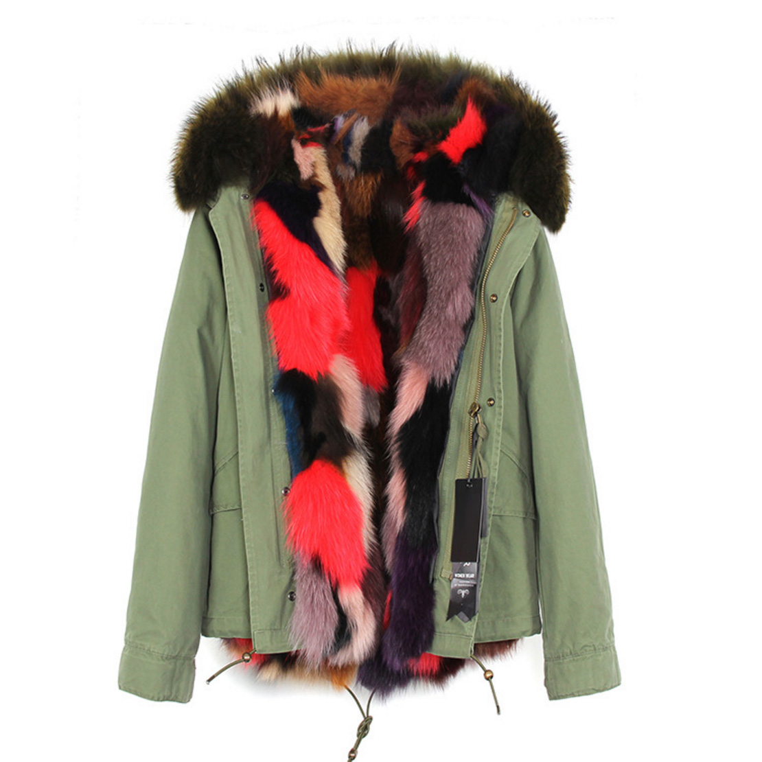 Raccoon Fur Trimmed Hooded Parka with Detachable Fox Fur Liner 116d Details 1