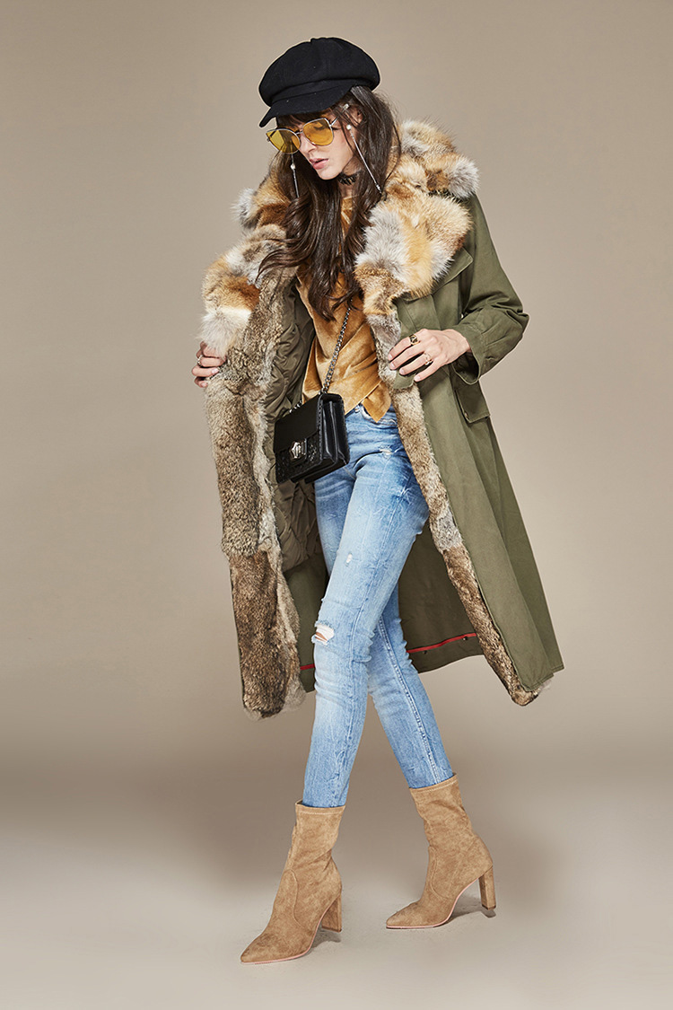 Fox Fur Collar Trench Coat with Rabbit Fur Trim 120 Details 2