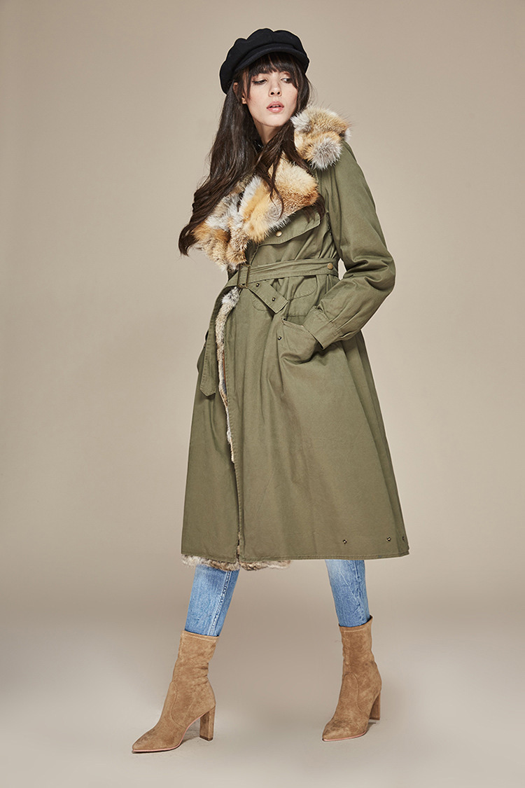 Fox Fur Collar Trench Coat with Rabbit Fur Trim 120 Details 6