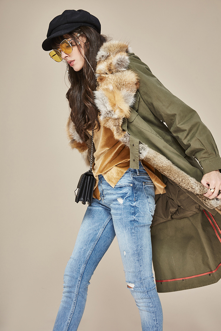Fox Fur Collar Trench Coat with Rabbit Fur Trim 120 Details 4