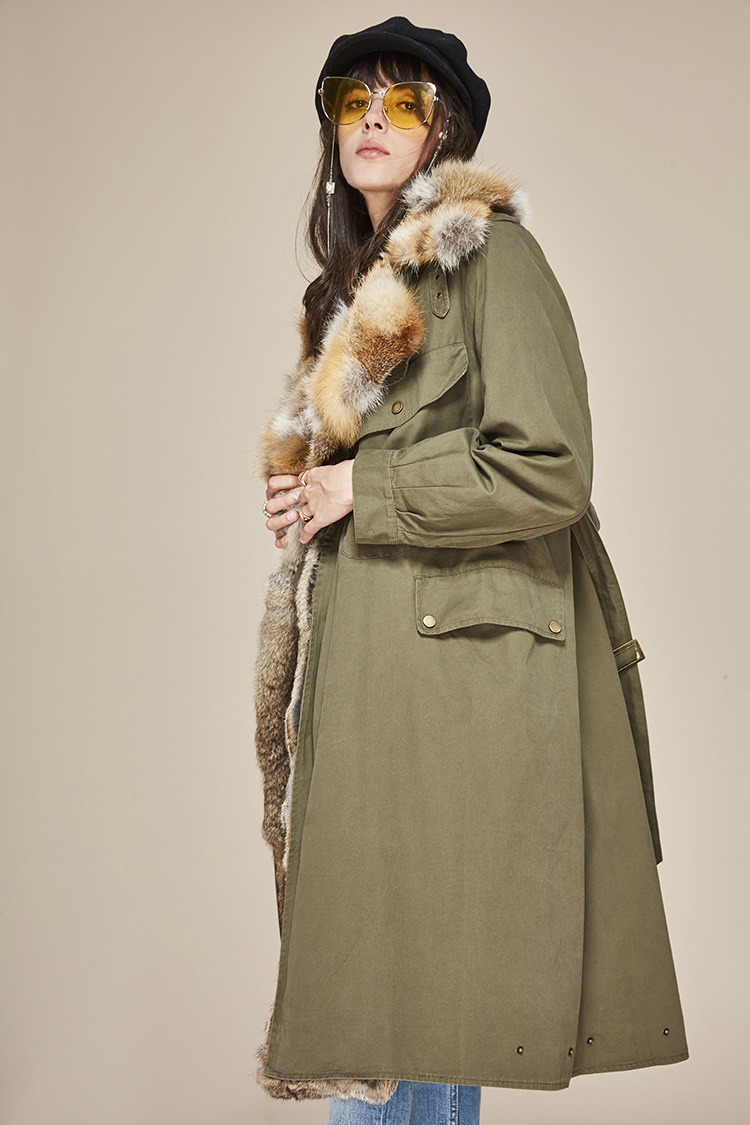 Fox Fur Collar Trench Coat with Rabbit Fur Trim 120 Details 5