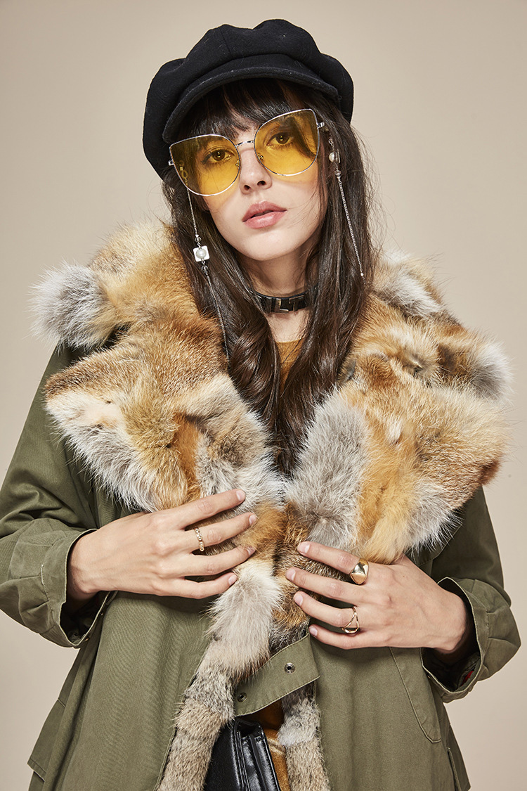 Fox Fur Collar Trench Coat with Rabbit Fur Trim 120 Details 1