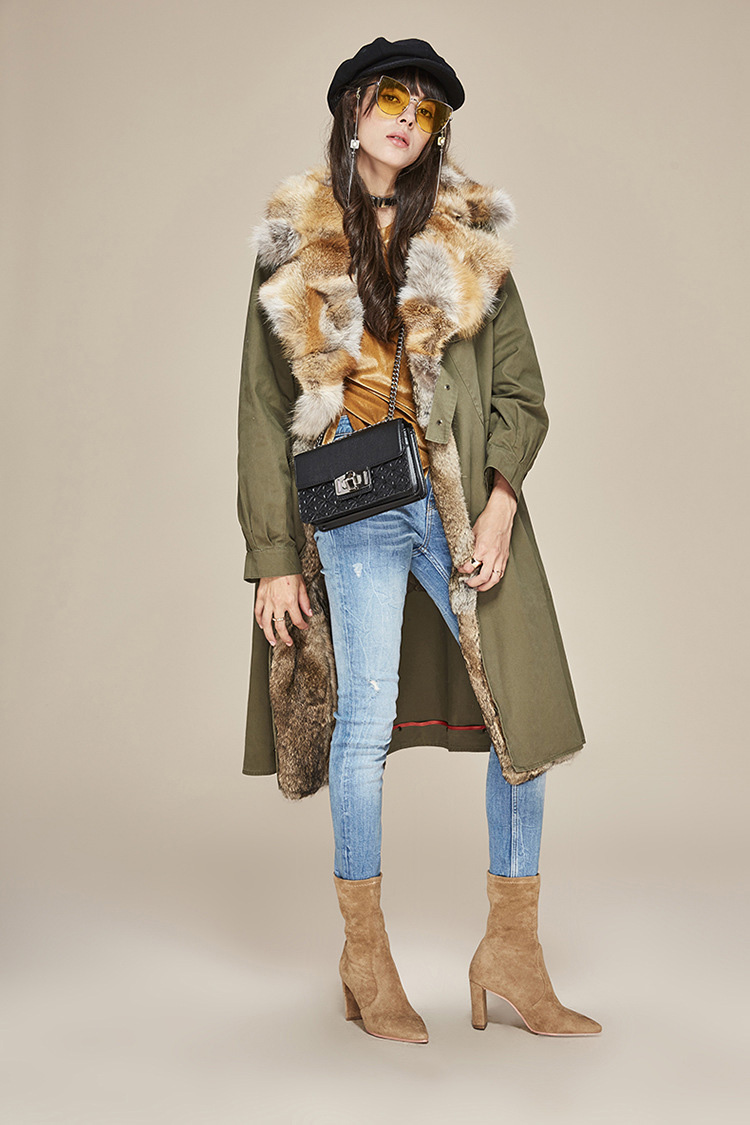 Fox Fur Collar Trench Coat with Rabbit Fur Trim 120 Details 3