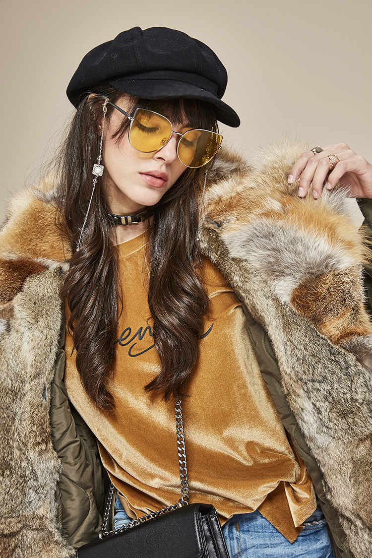 Fox Fur Collar Trench Coat with Rabbit Fur Trim 120 Details 7