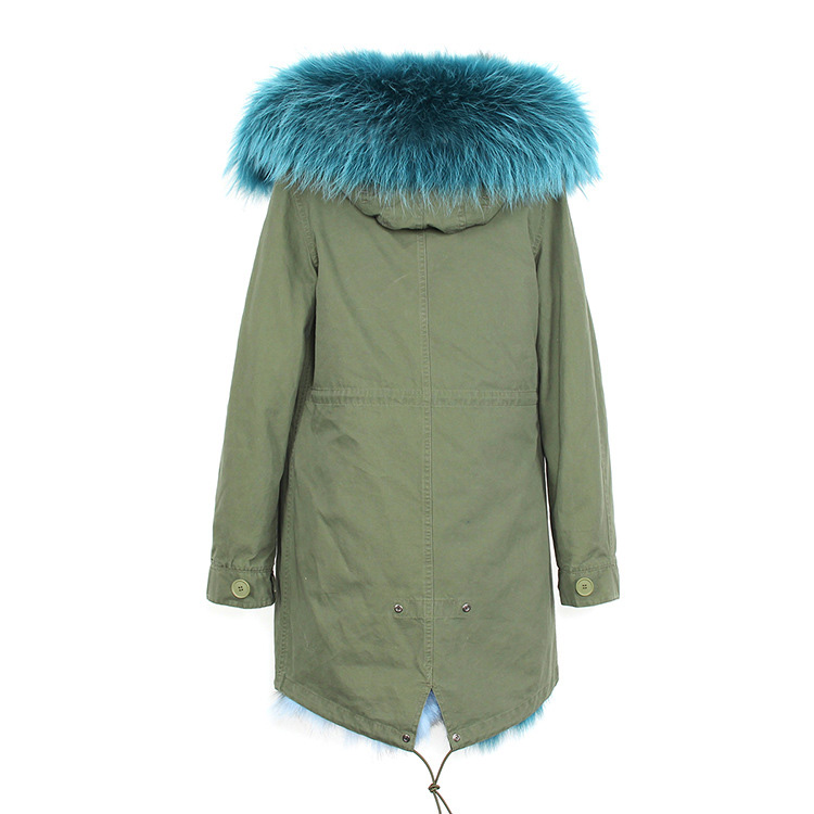 Raccoon Fur Trimmed Hooded Parka with Detachable Fox Fur Liner 134a Details 10