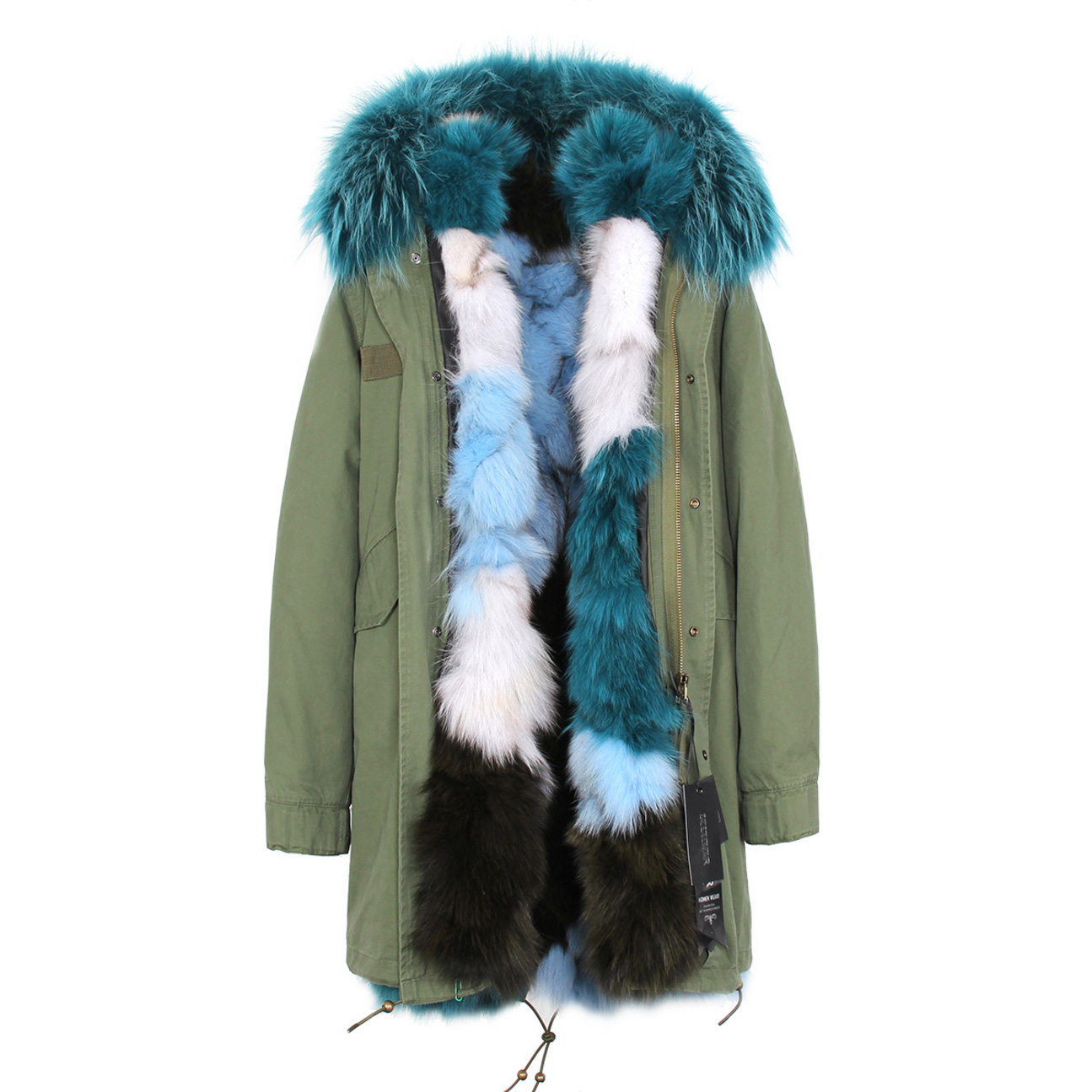 Raccoon Fur Trimmed Hooded Parka with Detachable Fox Fur Liner 134a Details 1