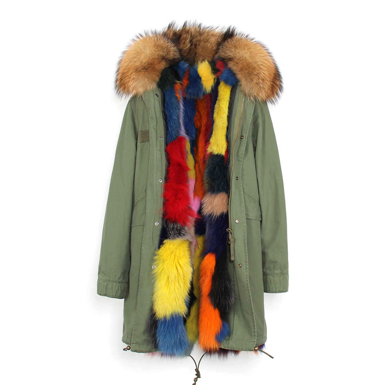 Raccoon Fur Trimmed Hooded Parka with Detachable Fox Fur Liner 134a Details 6